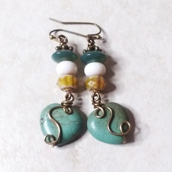 LOVER'S GIFT ALERT! African Turquoise Heart Earrings - Unique & One-of-a-Kind - Picture 5 of 9